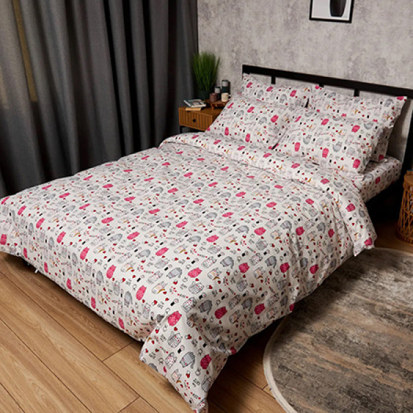 Фото - Комплект постільної білизни Moon&Star Бязь Gold Люкс Cute Cats King Size 220x240 нав. 4х50х70 (MS-820009068)