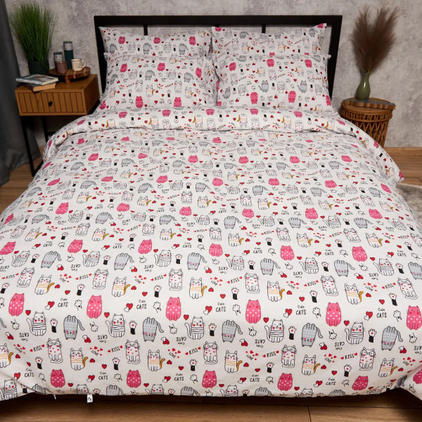 Фото - Комплект постільної білизни Moon&Star Бязь Gold Люкс Cute Cats King Size 220x240 нав. 2х40х60 (MS-820009065)