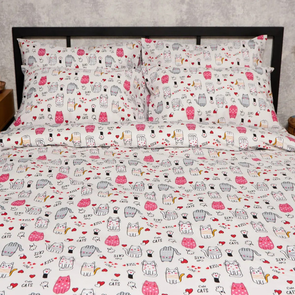 Фото - Комплект постільної білизни Moon&Star Бязь Gold Люкс Cute Cats King Size 220x240 нав. 2х40х60 (MS-820009065)