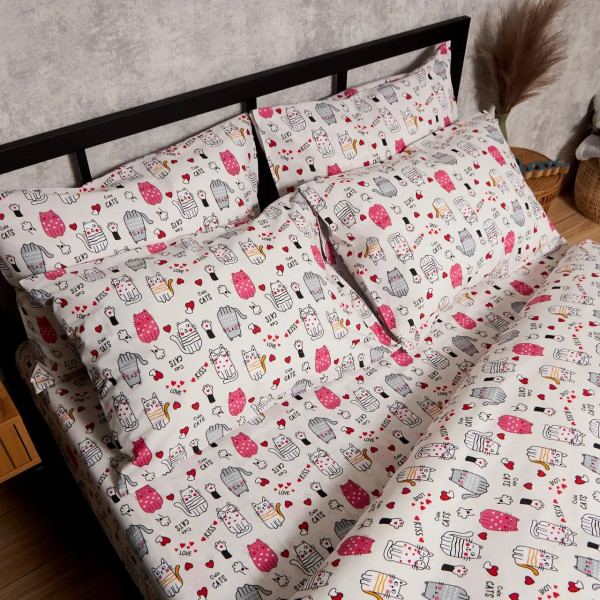 Фото - Комплект постільної білизни Moon&Star Бязь Gold Люкс Cute Cats King Size 220x240 нав. 2х40х60 (MS-820009065)