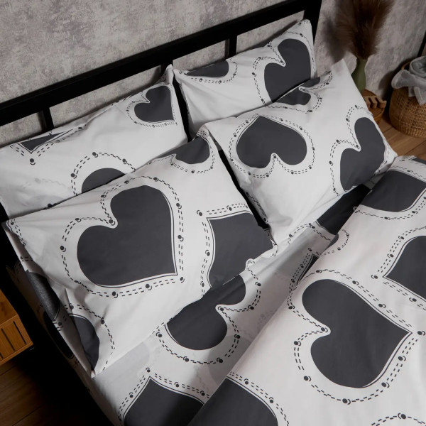 Фото - Комплект постільної білизни Moon&Star Бязь Gold Люкс Grey Love King Size 220x240 нав. 2х70х70 (MS-820009347)