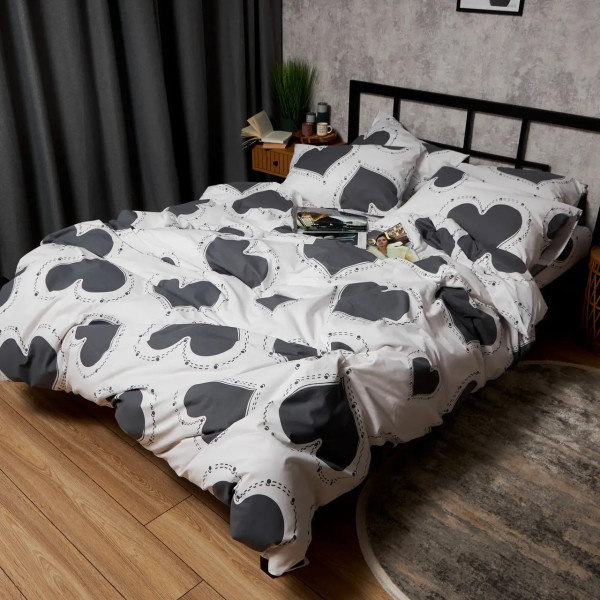 Фото - Комплект постільної білизни Moon&Star Бязь Gold Люкс Grey Love 175х210 нав. 4х70х70 (MS-820009354)