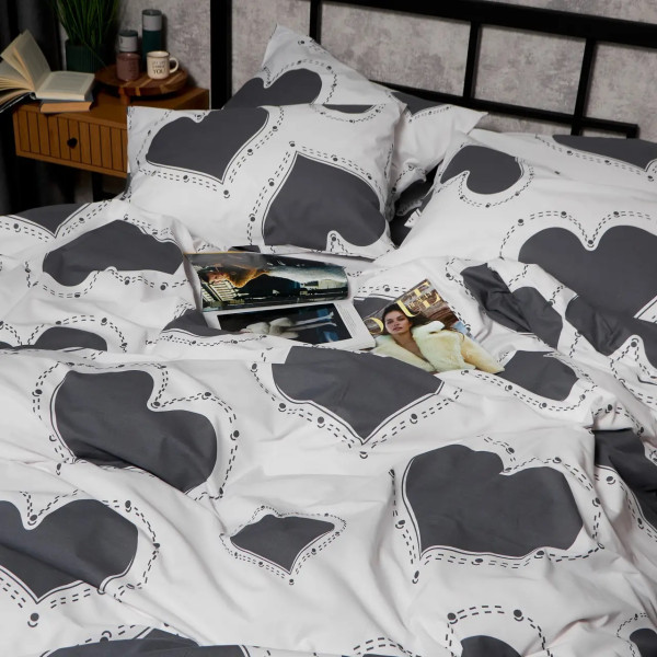 Фото - Комплект постільної білизни Moon&Star Бязь Gold Люкс Grey Love 175х210 нав. 4х70х70 (MS-820009354)