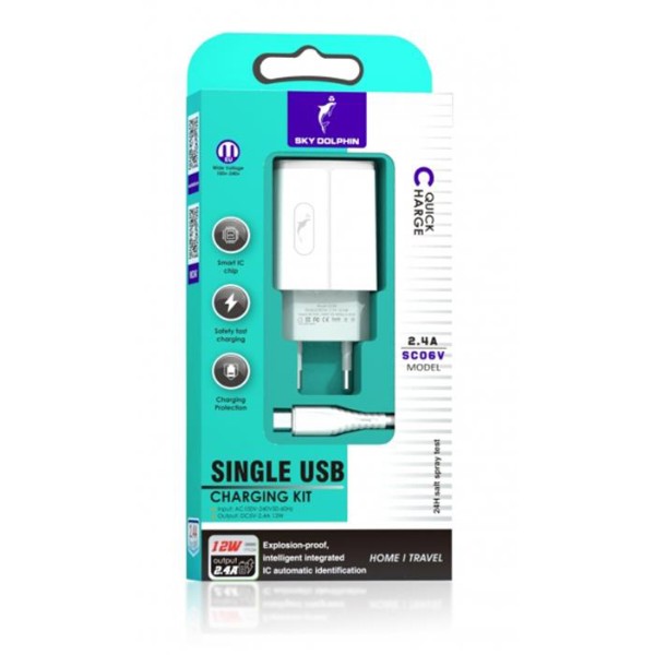 Фото - Сетевое зарядное устройство SkyDolphin SC06V (1USBx2.4A) White (MZP-000180) + кабель microUSB (MZP-000180)