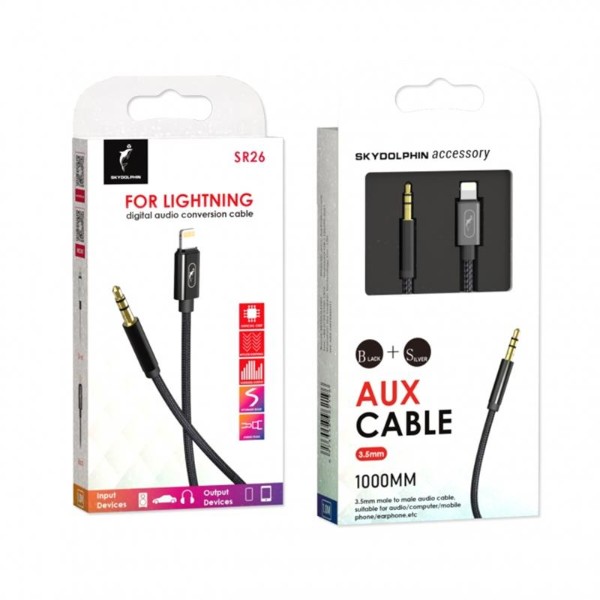 Фото - Кабель SkyDolphin SR26 Braided Wire Lightning-3.5 мм, 1 м Black (AUX-000069)