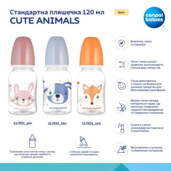 Фото - Пляшка для годування Canpol babies 120 мл CUTE ANIMALS - рожева (11/851_pin)
