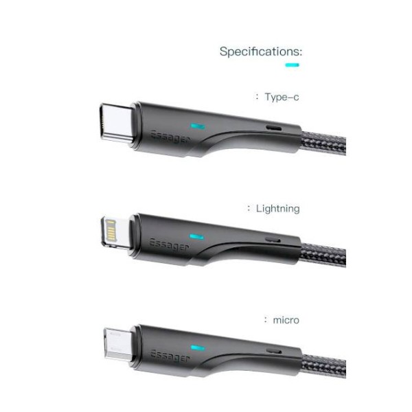 Фото - Кабель Essager Rousseau 3A Fast Charging USB Lightning 2.4A Cable 0.25m Black (EXCL-LSB01)