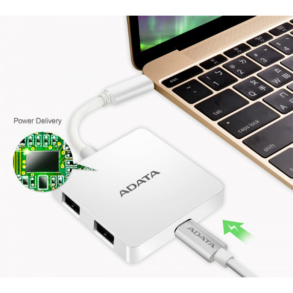 Фото - Хаб USB ADATA ACH3PL-HUB-CWH (USB-C x 1/USB-A 3.1 x 2/HDMI x 1) White