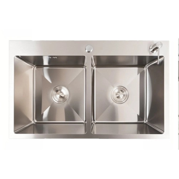 Фото - Мийка кухонна VALESO CM 78x48 Handmade на дві чаші (круглий сифон, 3.0/0.8)