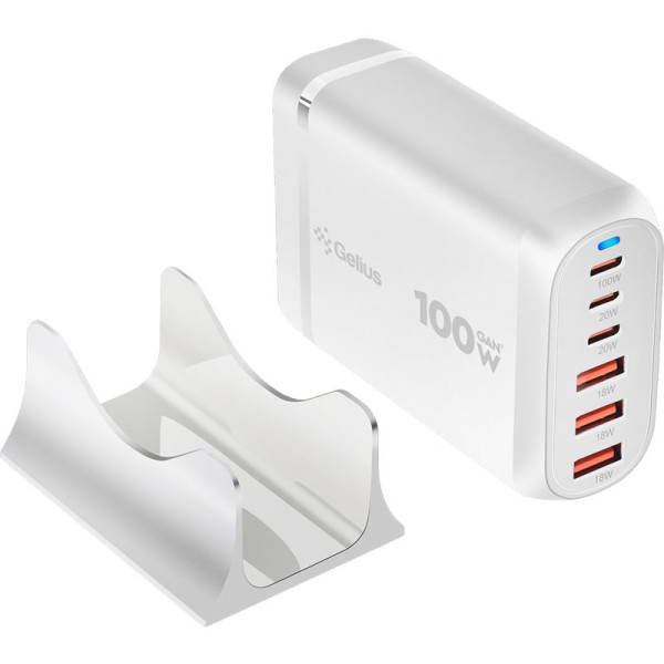 Фото - Мережевий зарядний пристрій Gelius Force GaN 100W GP-HC063 3USB-A + 3Type-C White (99741)