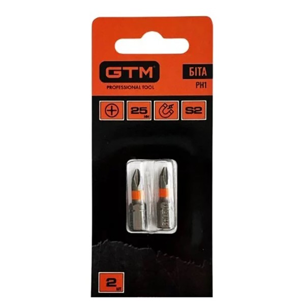 Фото - Біта для викрутки GTM PH1 25 мм 2 шт. (SBI-H1-25B)