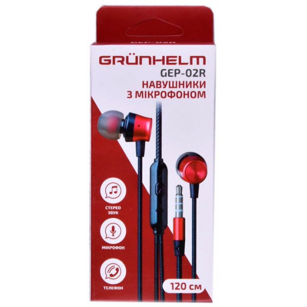 Фото - Навушники вкладиші дротові Grunhelm GEP-02R Red
