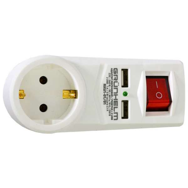 Фото - Перехідник 220В Grunhelm RKU1-01/01+2 USB White