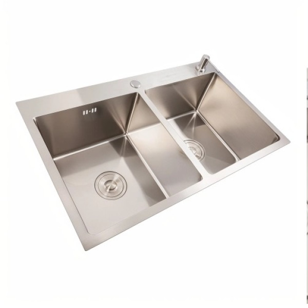 Фото - Мийка кухонна VALESO CM 78x48 Handmade на дві чаші (круглий сифон, 3.0/0.8)