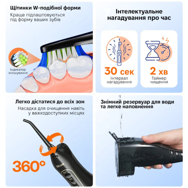 Фото - Ирригатор Bitvae F5020 Black + зубная щетка E11 Black