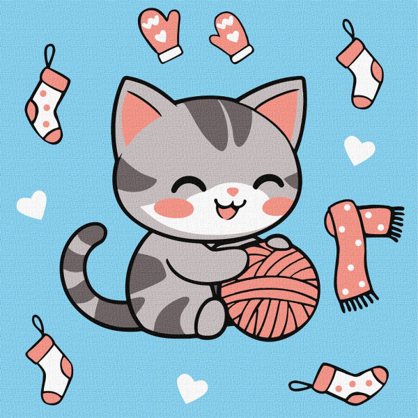 Фото - Картина за номерами Ideyka для дітей "Котик і клубочок (картина №2)" 25х25 см (KHO1234)