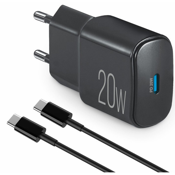 Фото - Мережевий зарядний пристрій Brevia ePower PD20W + Cable USB-C to USB-C 1m (45020CCB)