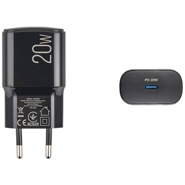 Фото - Мережевий зарядний пристрій Brevia ePower PD20W + Cable USB-C to USB-C 1m (45020CCB)