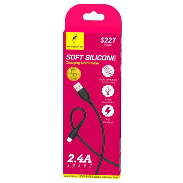 Фото - Кабель синхронізації даних SkyDolphin S22T Soft Silicone USB-USB Type-C 1m Black (USB-000604)