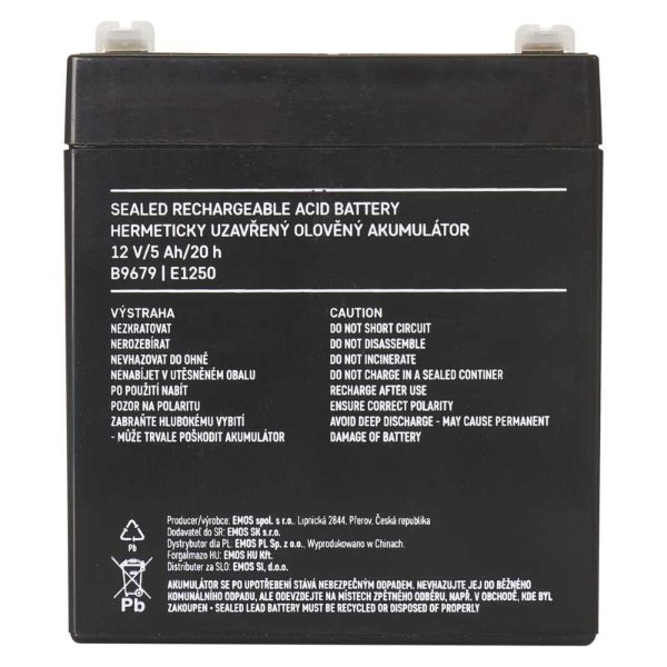 Фото - Аккумулятор для ДБЖ EMOS B9679, AGM, 12V, 5Ah, fast 6,3mm