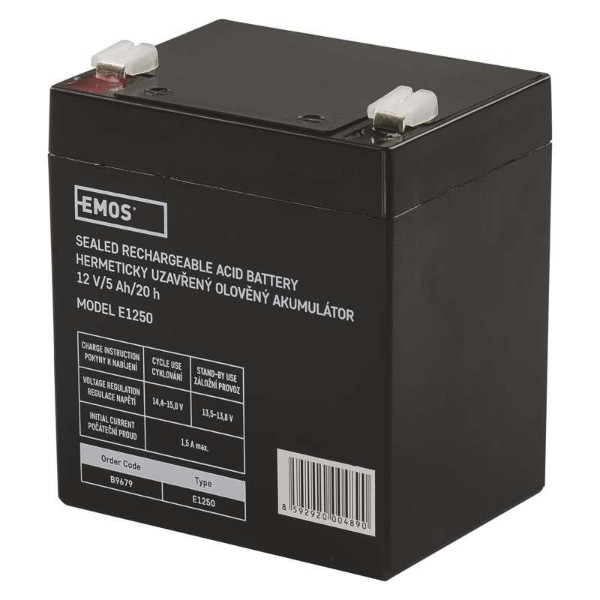 Фото - Аккумулятор для ДБЖ EMOS B9679, AGM, 12V, 5Ah, fast 6,3mm