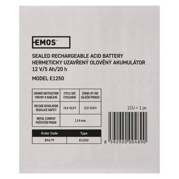 Фото - Аккумулятор для ДБЖ EMOS B9679, AGM, 12V, 5Ah, fast 6,3mm