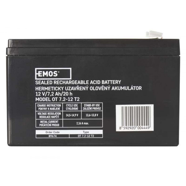 Фото - Аккумулятор для ДБЖ EMOS B9674, AGM, 12V, 7,2Ah, fast 6,3mm