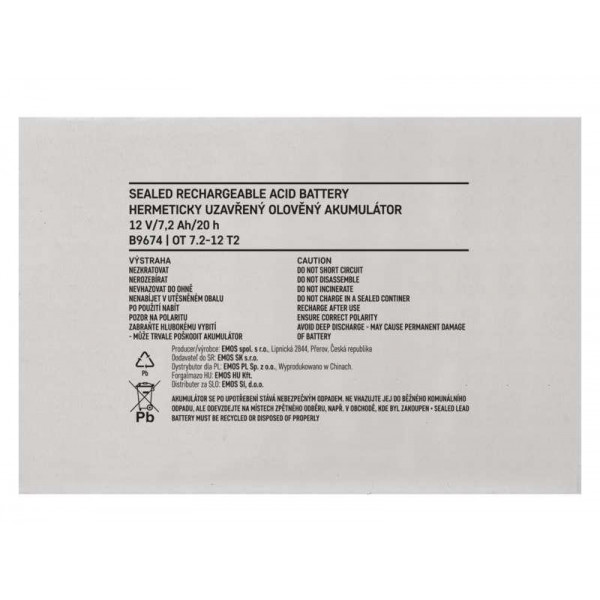 Фото - Аккумулятор для ДБЖ EMOS B9674, AGM, 12V, 7,2Ah, fast 6,3mm