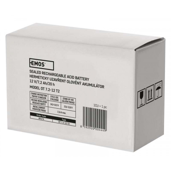 Фото - Аккумулятор для ДБЖ EMOS B9674, AGM, 12V, 7,2Ah, fast 6,3mm