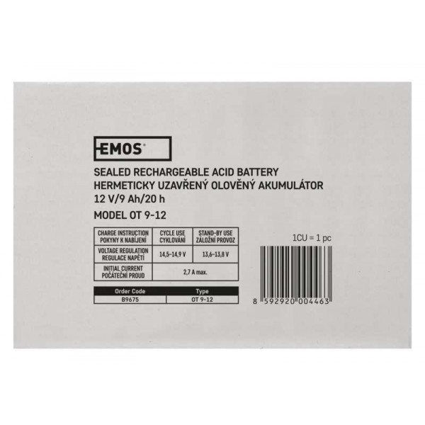 Фото - Аккумулятор для ДБЖ EMOS B9675, AGM, 12V, 9Ah, fast 6,3mm
