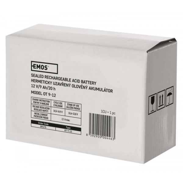 Фото - Аккумулятор для ДБЖ EMOS B9675, AGM, 12V, 9Ah, fast 6,3mm