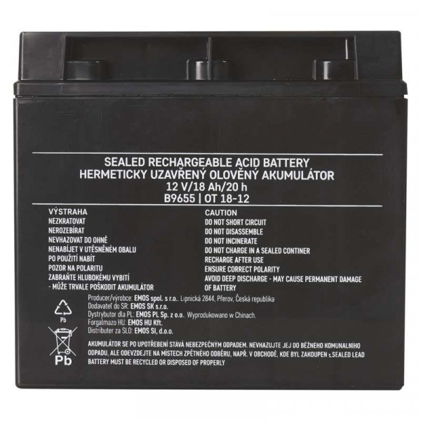 Фото - Аккумулятор для ДБЖ EMOS B9655, AGM, 12V, 18Ah, L1