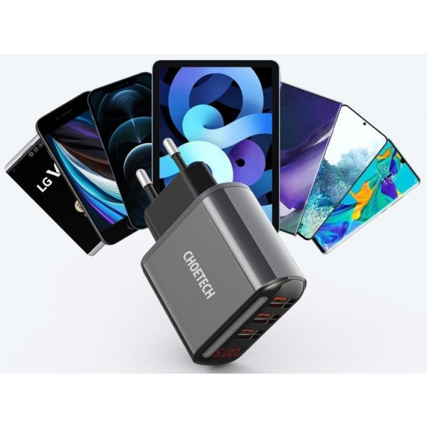 Фото - Мережевий зарядний пристрій Choetech 3USBх2.4A Black (Q5009-EU)