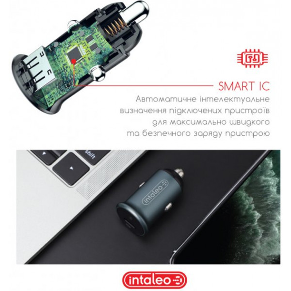 Фото - Автомобильное зарядное устройство Intaleo CCGQPD120T (USB, 3A) Grey + кабель USB Type С (1283126509957)