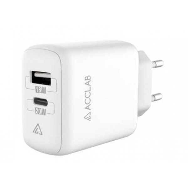 Фото - Мережевий зарядний пристрій ACCLAB AL-TC220 1xUSB, 1xType-C White (1283126556494)