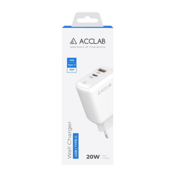 Фото - Мережевий зарядний пристрій ACCLAB AL-TC220 1xUSB, 1xType-C White (1283126556494)