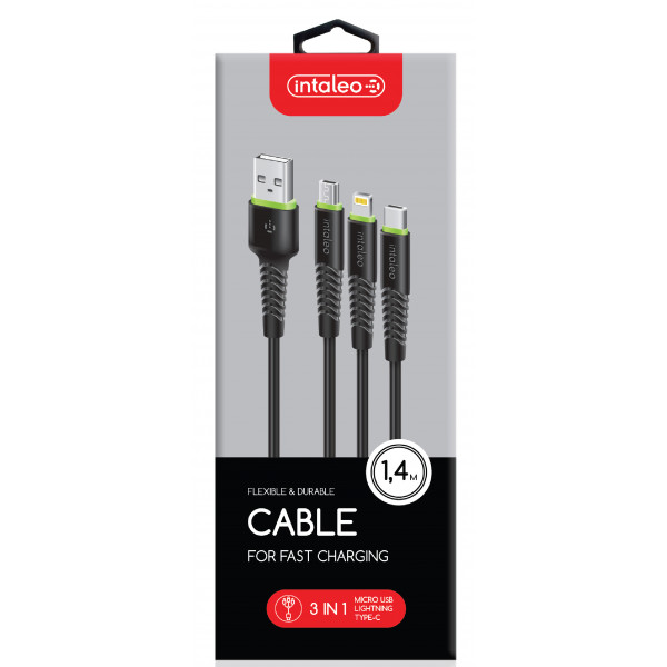 Фото - Кабель Intaleo CBFLEXU1 3in1 Micro Lightning Type-C 1,4m Black (1283126487521)
