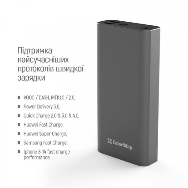 Фото - Батарея мобильная Colorway 20000mAh Gray (CW-PB200LPH3GR-PDD)