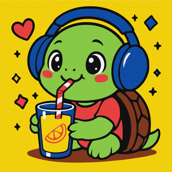 Фото - Картина по номерам Ideyka для детей "Черепашка пьет лимонад" 25х25 см (KHO1289)