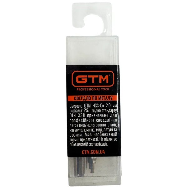 Фото - Сверло GTM 2,0 мм HSS-Co5 10 шт. (ECo-020K)