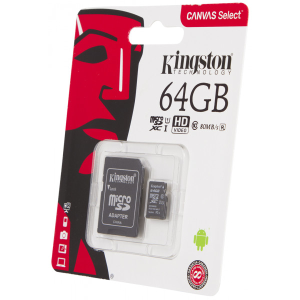 Фото - Карта памяти Kingston microSDXC 64GB C10 UHS-I + SD адаптер (SDCS/64GB)