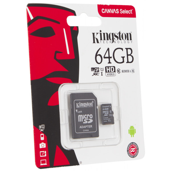 Фото - Карта памяти Kingston microSDXC 64GB C10 UHS-I + SD адаптер (SDCS/64GB)