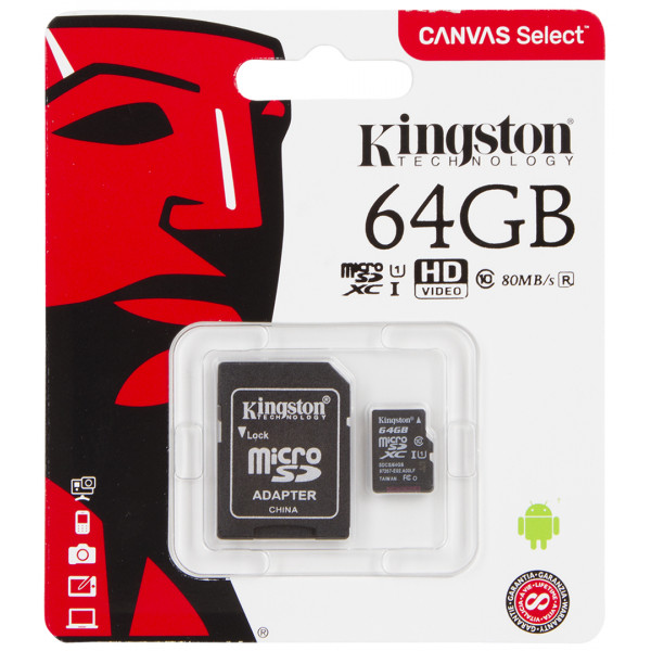Фото - Карта памяти Kingston microSDXC 64GB C10 UHS-I + SD адаптер (SDCS/64GB) Фото - Карта памяти Kingston microSDXC 64GB C10 UHS-I + SD адаптер (SDCS/64GB)