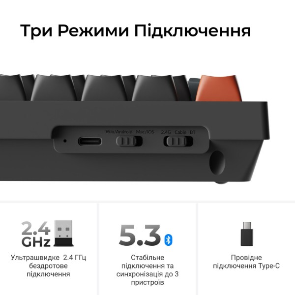 Фото - Клавиатура беспроводная Keychron V1 Ultra Red Switch Black RGB (V1U-D1-UA)