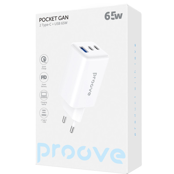 Фото - Сетевое зарядное устройство Proove Pocket GaN 65W (2Type-C + USB) White (WCPG65121202)