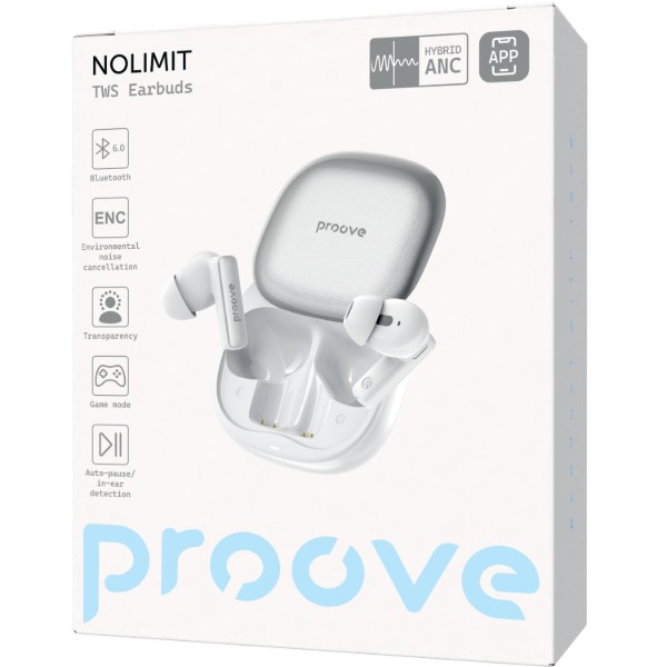 Фото - Наушники вкладыши беспроводные TWS Proove NoLimit TWS with Hybrid ANC (APP) White/Silver (TWNL0001AP26)