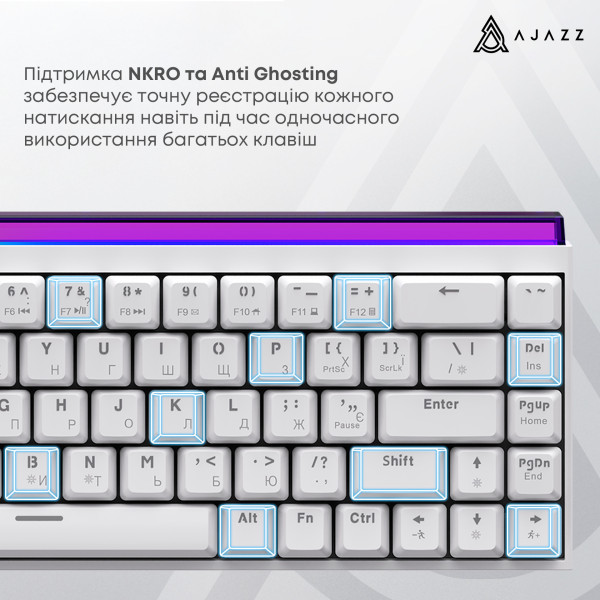 Фото - Клавіатура дротова ігрова Ajazz NK68 Red switches White (NK68-R-W)