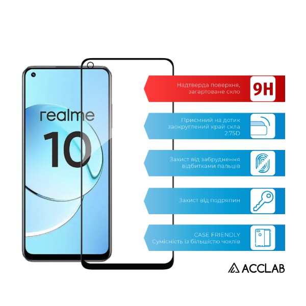 Фото - Защитное стекло для смартфона ACCLAB Full Glue for Realme 10 4G Black (1283126551437)