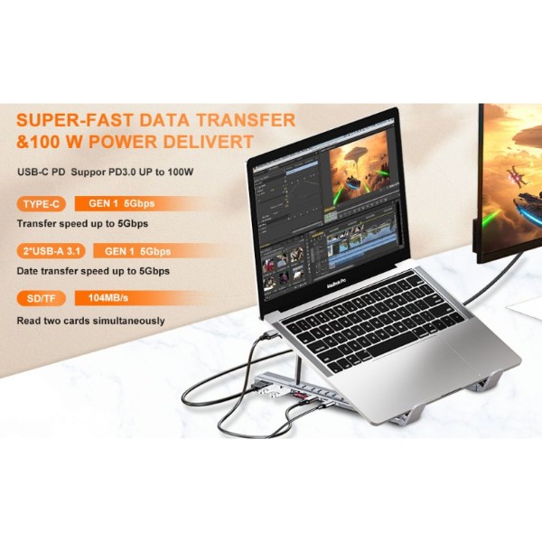 Фото - Подставка под ноутбук Choetech USB-C 7-в-1 (HUB-M48-GY)