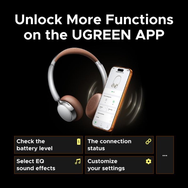 Фото - Навушники накладні бездротові UGREEN HP207 Studio Plus Active Noise Cancelling Matte Black (75630)